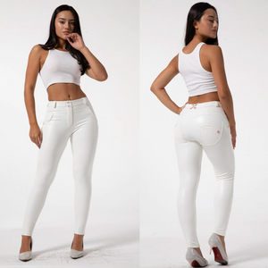 White Mid-Waist Leather Pants | Daniki Limited