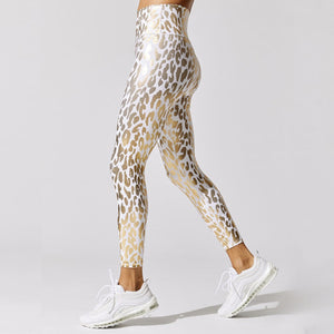 White Shiny Leopard Leggings | Daniki Limited