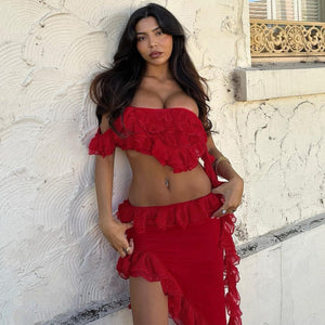Red Ava Skirt Set | Daniki Limited
