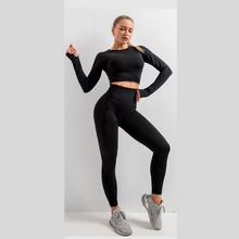 Load image into Gallery viewer, Black Seamless Long Sleeve Fitness Set | Daniki Limited
