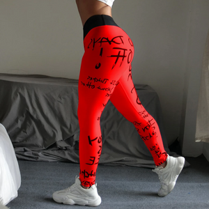 Red Bold Print Leggings | Daniki Limited