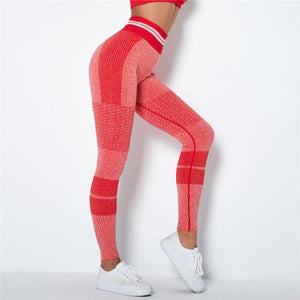 Red/Pink Stripe Band Leggings | Daniki Limited