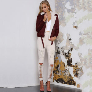 Cream Lace Up Suede Pants | Daniki Limited